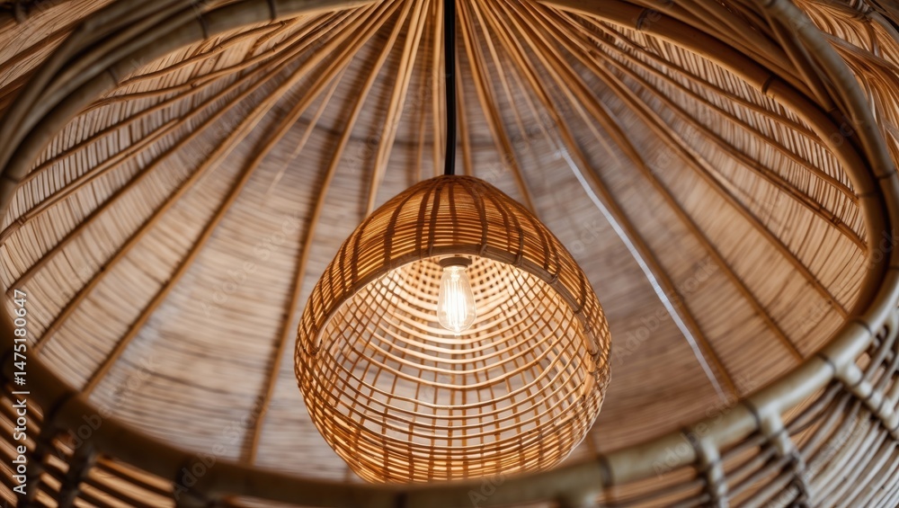 Poster retro bamboo lamp featuring classic handcrafted patterns
