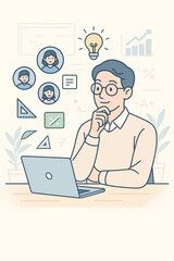 Creative business brainstorming session office environment digital illustration collaborative ideas strategic planning