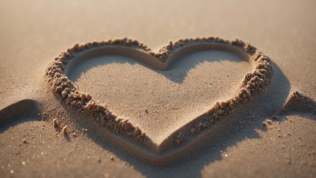 Illustrate single heart shapes embedded in sand on the tropical beach background