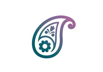 Obraz premium Teal Paisley Icon with Floral Motif