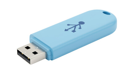 Isolated Blue USB Flash Drive with USB Symbol