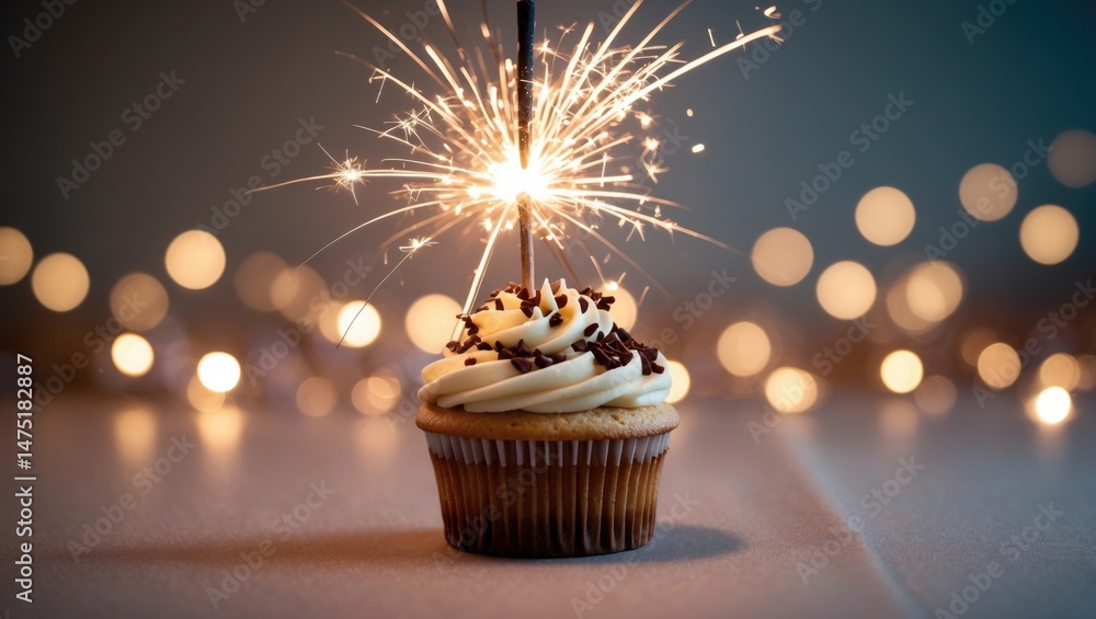 Aufkleber scrumptious dessert with sparkling fireworks on a table set against a backdrop of blurred lights