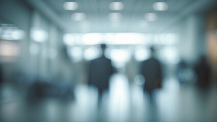 Out-of-Focus Commercial Space in an Open Business Hall with Glass and Cityscape Background