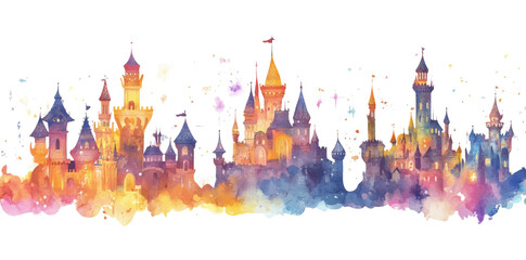 Clipart of a Fairytale Castle created with watercolor beauty for graphic use