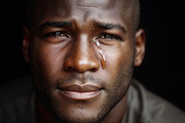 A man with a tear on his face