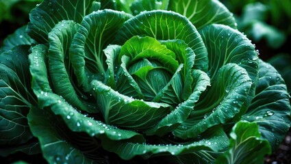 Obraz premium Detailed view of a cabbage plant emphasizing fresh ingredients and garden cultivation