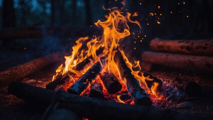 Camping by the bonfire in the woods: a love for nature, darkness, and the wilderness atmosphere