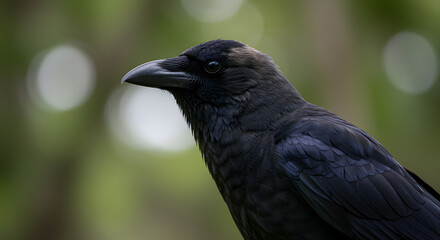 Fototapeta premium Majestic Crow in Profile: A Close-Up of a Black Bird