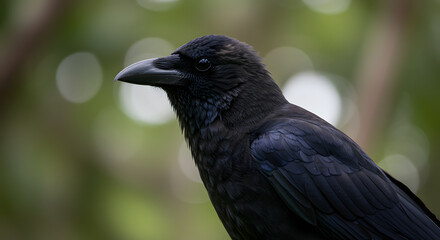 Majestic Black Crow Close-Up: A Profile Portrait in Nature