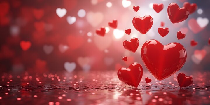 Fototapeta Romantic Floating Hearts Valentine's Day Background with Soft Pink and Red Tones, Perfect for Love and Celebration Designs