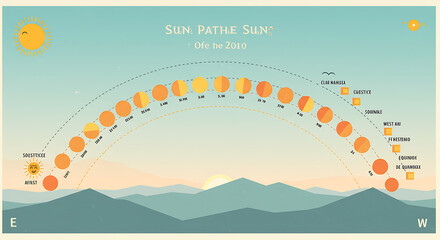 Sun path illustration showing seasonal changes, educational diagram for science education and articles