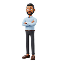 3D cartoon businessman with beard isolated on transparent