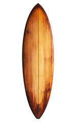 Vintage wooden surfboard isolated on a transparent background showing beautiful grain and texture