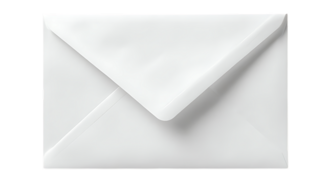 A simple white envelope with a triangular flap against a black background in a close up shot