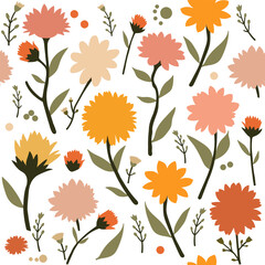 Seamless pattern of wild flowers. Not AI
