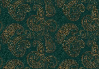 Green and Gold Paisley Vintage Design