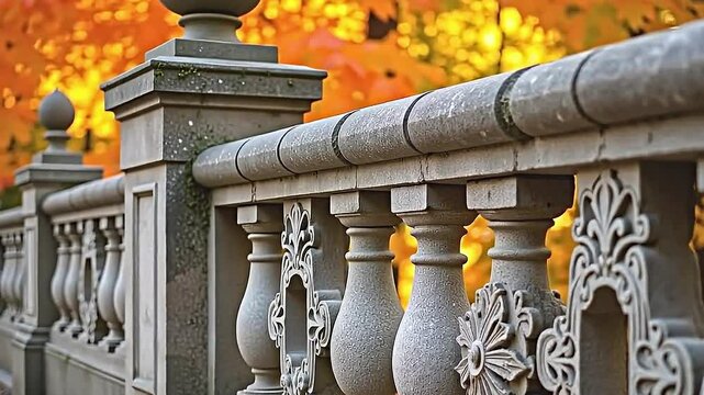 beautifully crafted stone balustrade intricately designed balusters smooth stone top surface. balusters exhibit classic elegant design rounded tops sturdy bases creating sense of timeless...
