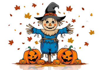 Fototapeta premium Halloween scarecrow standing spooky and festive, perfect for seasonal yard decoration