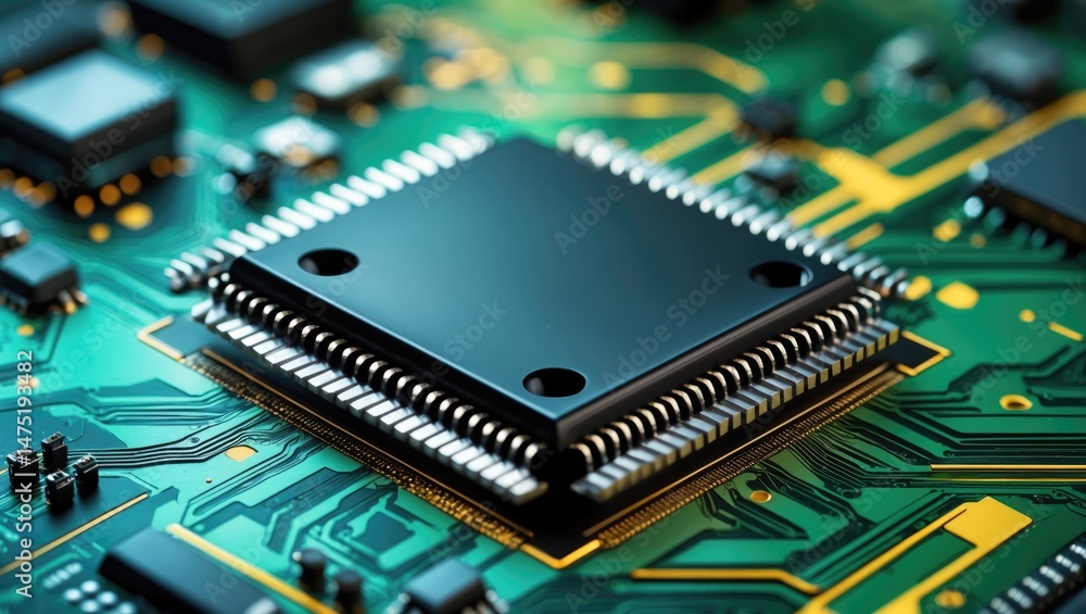 Poster electronic components and microchips on circuit boards for smartphone processing