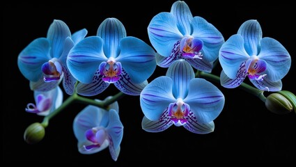 Naklejka na ściany i meble Black surface featuring a vibrant blue orchid