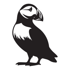 Adorable Puffin silhouette with playful stance – Puffin illustration – Minimalist Puffin vector – Bird silhouette

