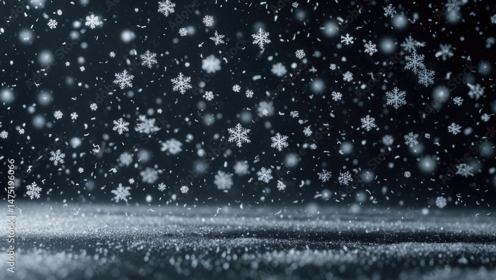 Poster snowstorm pattern with falling snow isolated on dark background