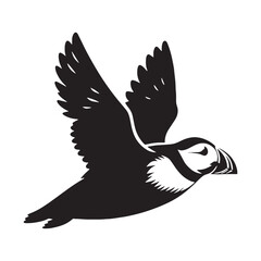 Feisty Puffin silhouette, wings poised for flight – Puffin illustration – Minimalist Puffin vector – Bird silhouette

