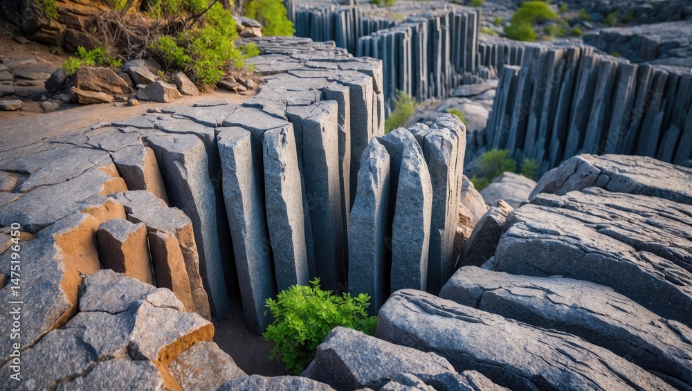 Poster exploring unique geological structures: columnar basalt in natural settings