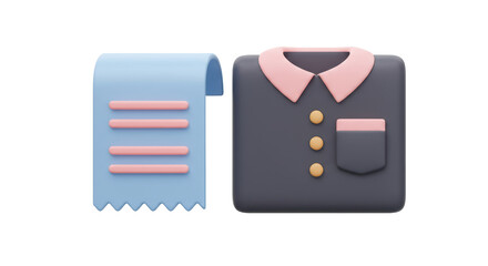 Isolated 3D Pajamas and Receipt Illustration