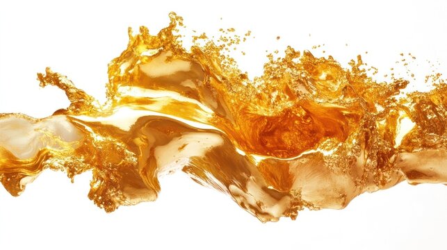 Dramatic golden liquid splash with captivating motion and energy creating a vibrant abstract pattern of ripples bursts and splatters that evoke a sense of power and dynamism