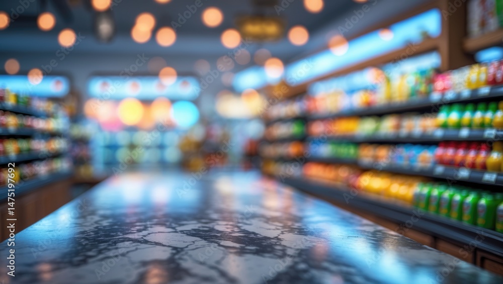 Poster marble surface with out-of-focus background and bokeh effects for retail product presentation