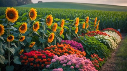 Fototapeta premium Within the radiant flower forest, a spectrum of nature's colors comes to life.