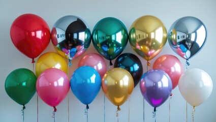 Colorful chrome, silver, and helium balloons incorporated into decoration elements
