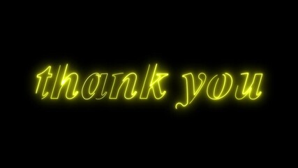 thank you text. yellow neon light effect motion animation, on black background, 4k resolution footage - Powered by Adobe