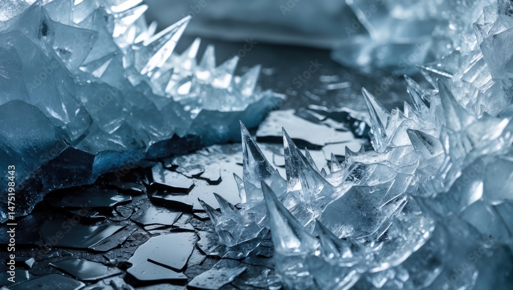 Poster frozen ice with crack patterns on a transparent background