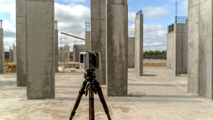 Laser scanning in construction. Geodetic Laser Scanner on Construction Site