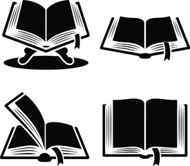 Open Book Silhouette Set | Reading, Learning, and Knowledge Icons Book Silhouette Collection | Education and Library Symbol Pack