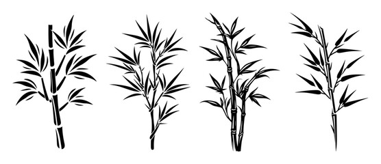 Obraz premium bamboo stalk variations in hand drawn outline vector style