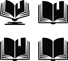 Open Book Silhouette Set | Reading, Learning, and Knowledge Icons Book Silhouette Collection | Education and Library Symbol Pack