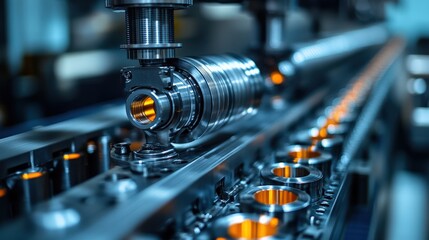 Naklejka premium Close up of precision machine parts on industrial production line