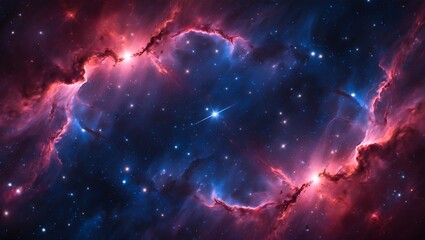 Stunning cosmic nebula galaxy space with stars in vibrant blue and red hues