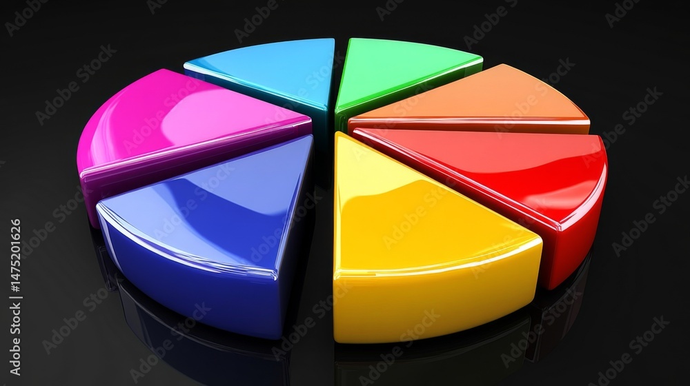 Fototapete a vibrant d pie chart showcasing financial data, with glossy slices in various colors, set against a