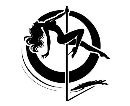exotic dancer on pole in bold graphic black and white vector style