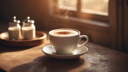 Obraz premium Subtle focus on coffee vessel, coffee scenery in background - nostalgic effect capture