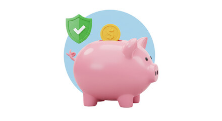 Isolated Piggy Bank with Shield