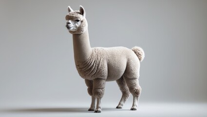 Fototapeta premium Isolated medium silver grey alpaca on white backdrop