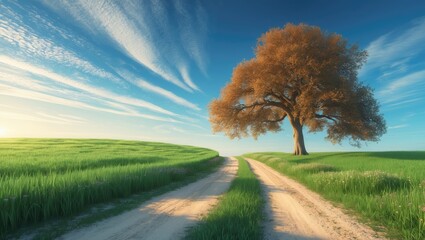 Obraz premium Winding country road amidst cultivated land and foliage