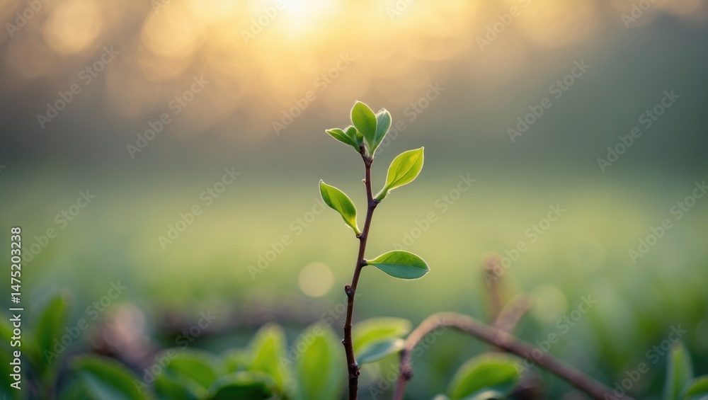 Poster shallow depth of field highlighting a green bud in spring