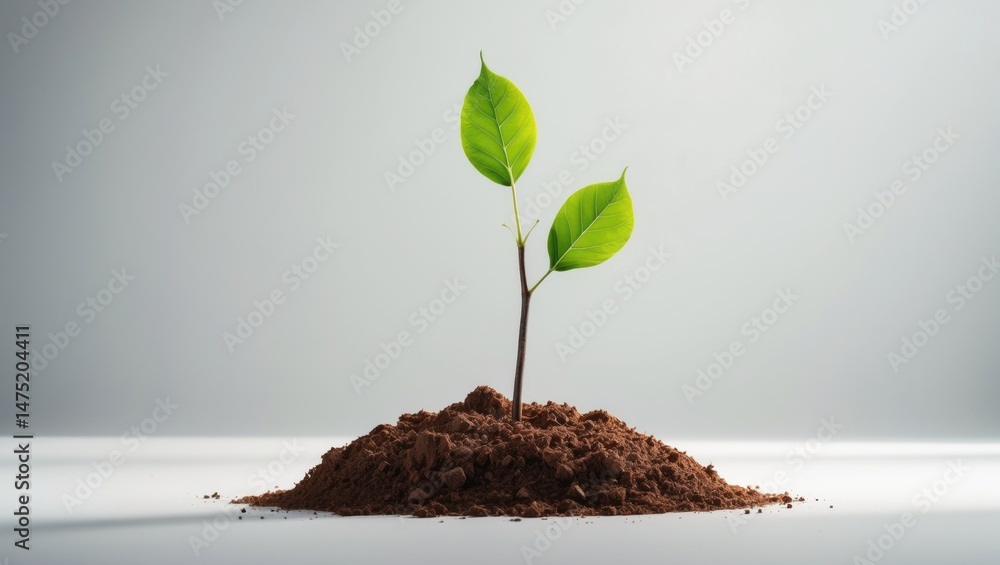 Poster fresh sapling rooted in nutrient-rich soil within a lush environment, representing sustainable growt