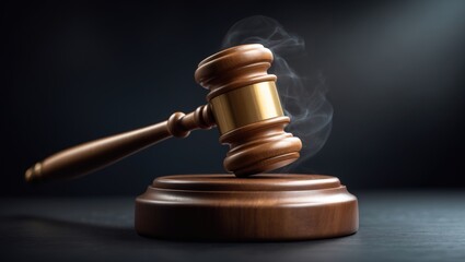Judge's gavel shown on a dark background